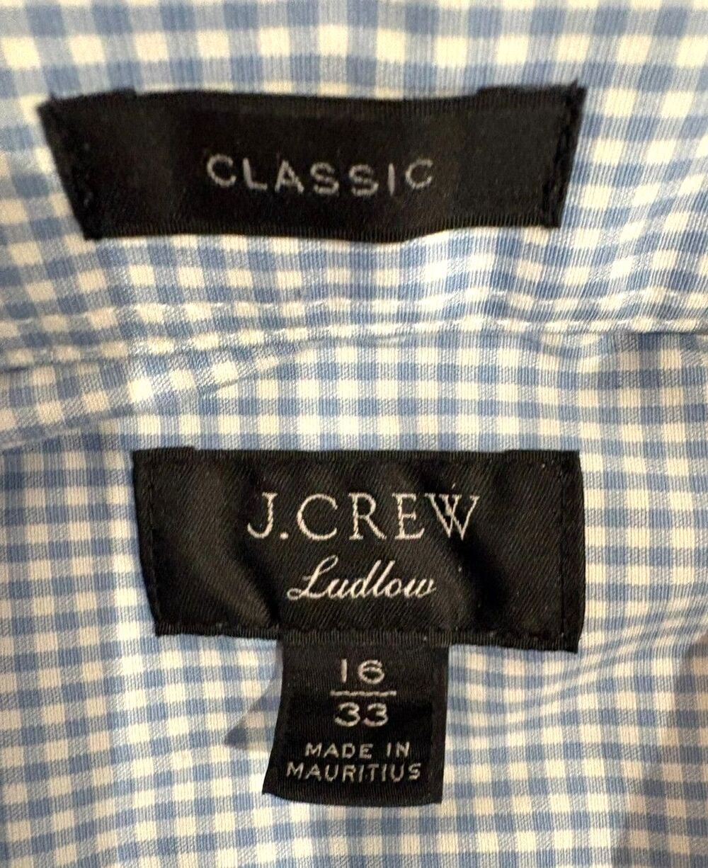 J Crew Shirt Mens 16/33 Dress Ludlow Classic Stretch Cotton Light Blue Plaid EUC